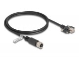 Delock M12 kábel D-kódú 4 tűs anya - RJ45 apa csavarokkal Cat.5e FTP 1 m hosszú fekete (80443)