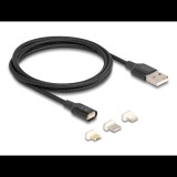 Delock Mágneses USB töltő készlet 8 tűs Lightning / Micro USB / USB Type-C csatlakozókkal, fekete 1 m (88165) (88165)