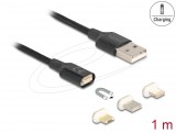 DeLock Magnetic USB Charging Cable Set for 8 Pin Lightning / Micro USB / USB Type-C 1m Black 88165