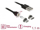 DeLock Magnetic USB Data and Charging Cable Set for Micro USB / USB Type-C 1,1m Black 85723