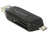 DeLock microUSB OTG + USB3.0 A male Card Reader Black 91734