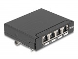 Delock Mini asztali patch panel, RJ45 aljzat, 4 port, Cat.6A, árnyékolt, fekete
