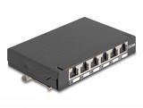 Delock Mini asztali patch panel, RJ45 aljzat, 6 port, Cat.6A, árnyékolt, fekete