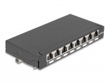 Delock Mini asztali patch panel, RJ45 aljzat, 8 port, Cat.6A, árnyékolt, fekete