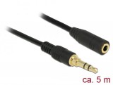 DeLock Stereo Jack Extension Cable 3.5 mm 3 pin male to female 5m Black 85590