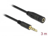 DeLock Stereo Jack Extension Cable 3.5mm 4 pin male to female 3m Black 84668