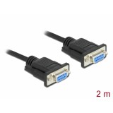 Delock Sub D9-es, null modemű, RS-232 soros kábel, anya-anya, 2 m