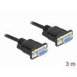 Delock Sub D9-es, null modemű, RS-232 soros kábel, anya-anya, 3 m