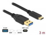 DeLock SuperSpeed USB (USB 3.2 Gen 2) Cable Type-A to USB Type-C 3m Black 84006