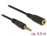 Delock sztereó jack hosszabbító kábel 3,5 mm 5 tűs apa-anya 0,5m fekete (85700)