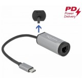Delock Szürke USB Type-C  adapter tápellátó portos Gigabit LAN-hez