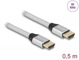 DeLock Ultra High Speed HDMI Cable 48 Gbps 8K 60 Hz 0,5m certified Silver 85365
