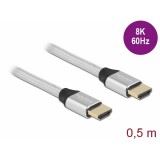 Delock Ultra nagy sebességű HDMI kábel 48 Gbps 8K 60 Hz ezüst 0,5 m tanúsítvánnyal