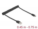 DeLock USB 2.0 Coiled Cable USB Type-A male to USB Type-C male 0,45 m to 0,75m Black 90368