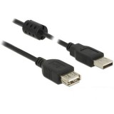 Delock USB 2.0 Hosszabbítókábel [1x USB 2.0 dugó, A típus - 1x USB 2.0 alj, A típus] 1.50 m Fekete Ferritmaggal (84884)