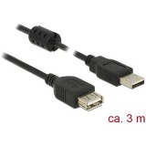 Delock USB 2.0 Hosszabbítókábel [1x USB 2.0 dugó, A típus - 1x USB 2.0 alj, A típus] 3.00 m Fekete Ferritmaggal (84886)