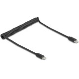 Delock USB 2.0 Type-C  tekercses kábel, apa-apa 0,45 m-től 0,75 m-ig fekete