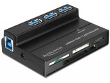 DeLock USB 3.0 Card Reader All in 1 + 3 Port USB 3.0 Hub Black 91721