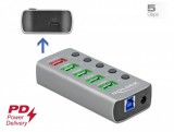 Delock USB 3.2 Gen 1 hub 4 porttal valamint 1 gyorstöltő porttal és 1 USB-C PD 3.0 porttal kapcsoló