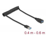 DeLock USB 5 Gbps Coiled Cable Type-A male to Type-A female 0,4 to 0,6m Black 90367