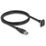 Delock USB 5 Gbps kábel A-típusú USB apa egyenes   Mikro-B-típusú USB apa 90 -ban lefelé fordított 18 mm-es csavar távolsággal 1 m, fekete