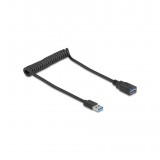 Delock USB 5 Gbps tekercses kábel - A típusú apa és A típusú anya, 0,4-0,6 m fekete (90367)