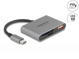 DeLock USB-C Card Reader for SD and Micro SD memory cards + USB 10 Gbps Type-A port and USB Type-C PD 2.0 85 W 91016