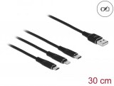 DeLock USB Charging Cable 3in1 Type-A to Lightning/Micro USB/USB Type-C 0,3m Black 87152