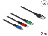 DeLock USB Charging Cable 3in1 Type-A to Lightning/Micro USB/USB Type-C 2m 3-coloured Black 90156