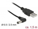 DeLock USB Power Cable to DC 5.5 x 2.5 mm male 90° 1,5m Black 85588