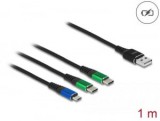 Delock USB töltő kábel 3 az 1 A-típusú apa Micro USB - 2 x USB Type-C 1m (87882)