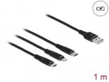Delock USB töltő kábel 3 az 1-ben Lightning - Micro USB- és USB Type-C 1m (87155)