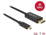 DeLock USB Type-C male > Displayport male (DP Alt Mode) 4K 60 Hz Cable 1m Black 85255