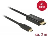 DeLock USB Type-C male > HDMI male (DP Alt Mode) 4K 60 Hz 3m cable Black 85292