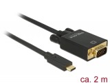 DeLock USB Type-C male > VGA male (DP Alt Mode) Full HD 1080p 2m Black Cable  85262