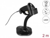 Delock USB vonalkód leolvasó 1D csatlakozó kábellel és állvánnyal - lézer - fekete (90584)