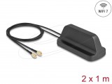 Delock WiFi 7 antenna 2 x RP-SMA-dugó 2,4 - 4,0 dBi irányítatlan, mágneses talppal és csatlakozókábellel ULA100 1 m, kültéri, fekete