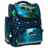 Derform Dinoszaurusz ergonómikus iskolatáska 37x27x16cm, DN19, kék-zöld