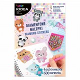 Derform Gyémántfestés szett, 6 db matrica, 500 csillogó kövecske, Kidea, vidám állatok