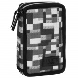 Derform Lego mintás tolltartó, 2 emeletes, töltött, DF38, szürke