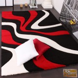 Designer szőnyeg hullámokkal, piros-fekete