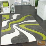 Designer szőnyeg, kontúrokkal, hullám zöld-szürke-krém