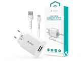 Devia 2xUSB hálózati töltő adapter + USB - Type-C kábel 1 m-es vezetékkel - Devia Smart Series Charger Suit With Type-C Cable - 5V/2.4A - fehér