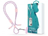 Devia Cable Pro5 Woven 27W PD Type-C/Lightning adat- és töltőkábel + nyakpánt 1.6m - pink