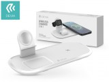 Devia Qi univerzális vezeték nélküli töltő állomás - 15W - Devia V.5 3in1 Wireless Charger for Smartphone + Apple Watch + Earphone - fehér
