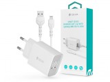 Devia Smart 2xUSB hálózati töltő adapter + USB - Lightning USB kábel 1 m-es vezetékkel - Devia Smart Series Charger Suit With Lightning Cable - 5V/2.4A - fehér