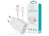 Devia Smart 2xUSB hálózati töltő adapter + USB - micro USB kábel 1 m-es vezetékkel - Devia Smart Series Charger Suit With Micro Cable - 5V/2.4A - fehér