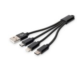 DIGITUS 3 az 1-ben USB type A - micro USB - USB type-C - Lightning fekete töltőkábel 0,15m