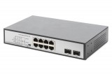 Digitus 8-Port Gigabit PoE Switch 19 Zoll Unmanaged 2 Uplinks Silver DN-95140