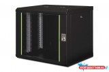 DIGITUS DN-19 09-U-SW Unique 19" 9U 509x600x450mm lapraszerelt üvegajtós fekete Unique fali rack szekrény